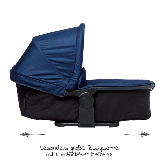 TFK Kombi-Kinderwagen Mono 2 Luftkammerreifen inkl. Kombi-Einheit (Babywanne + Sitz) mit Liegeposition&XXL Zubehör - Marine