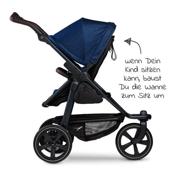 TFK Kombi-Kinderwagen Mono 2 Luftkammerreifen inkl. Kombi-Einheit (Babywanne + Sitz) mit Liegeposition&XXL Zubehör - Marine