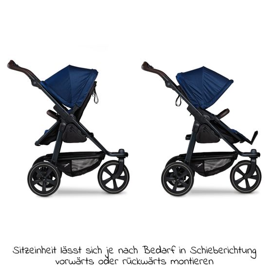 TFK Kombi-Kinderwagen Mono 2 Luftkammerreifen inkl. Kombi-Einheit (Babywanne + Sitz) mit Liegeposition&XXL Zubehör - Marine