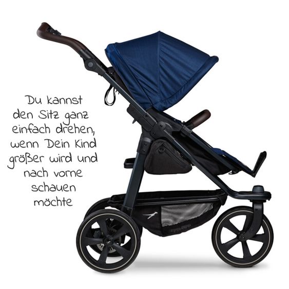 TFK Kombi-Kinderwagen Mono 2 Luftkammerreifen inkl. Kombi-Einheit (Babywanne + Sitz) mit Liegeposition&XXL Zubehör - Marine