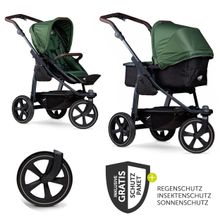 Kombi-Kinderwagen Mono 2 Luftkammerreifen inkl. Kombi-Einheit (Babywanne + Sitz) mit Liegeposition&XXL Zubehör - Olive