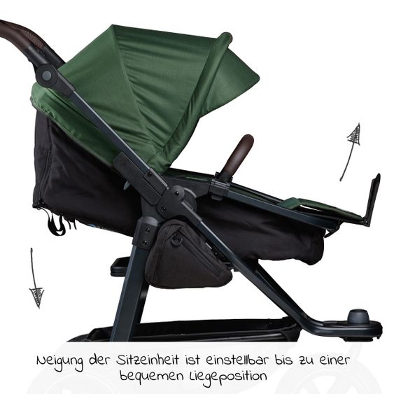 TFK Kombi-Kinderwagen Mono 2 Luftkammerreifen inkl. Kombi-Einheit (Babywanne + Sitz) mit Liegeposition&XXL Zubehör - Olive