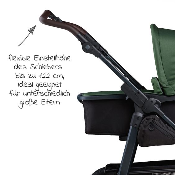 TFK Kombi-Kinderwagen Mono 2 Luftkammerreifen inkl. Kombi-Einheit (Babywanne + Sitz) mit Liegeposition&XXL Zubehör - Olive