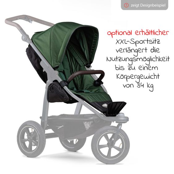 TFK Kombi-Kinderwagen Mono 2 Luftkammerreifen inkl. Kombi-Einheit (Babywanne + Sitz) mit Liegeposition&XXL Zubehör - Olive