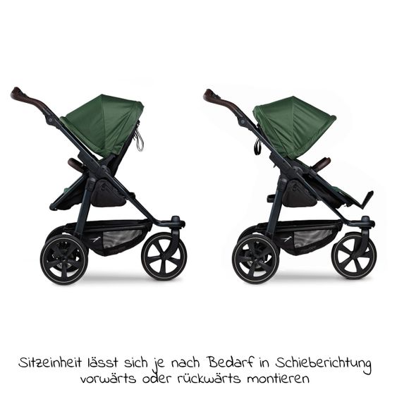 TFK Kombi-Kinderwagen Mono 2 Luftkammerreifen inkl. Kombi-Einheit (Babywanne + Sitz) mit Liegeposition&XXL Zubehör - Olive