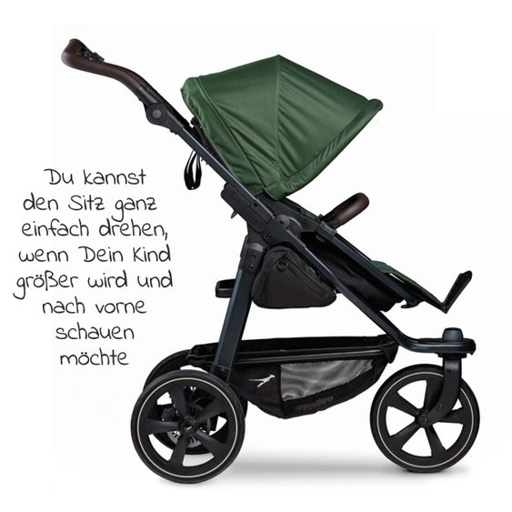 TFK Kombi-Kinderwagen Mono 2 Luftkammerreifen inkl. Kombi-Einheit (Babywanne + Sitz) mit Liegeposition&XXL Zubehör - Olive