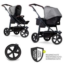 Kombi-Kinderwagen Mono 2 Luftkammerreifen inkl. Kombi-Einheit (Babywanne + Sitz) mit Liegeposition&XXL Zubehör - Pr. Grau