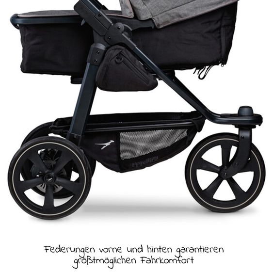 TFK Kombi-Kinderwagen Mono 2 Luftkammerreifen inkl. Kombi-Einheit (Babywanne + Sitz) mit Liegeposition&XXL Zubehör - Pr. Grau