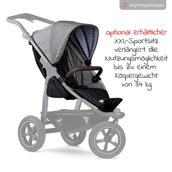 TFK Kombi-Kinderwagen Mono 2 Luftkammerreifen inkl. Kombi-Einheit (Babywanne + Sitz) mit Liegeposition&XXL Zubehör - Pr. Grau