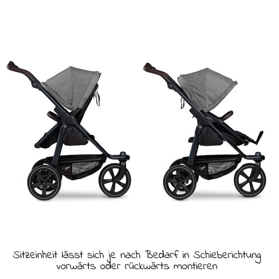 TFK Kombi-Kinderwagen Mono 2 Luftkammerreifen inkl. Kombi-Einheit (Babywanne + Sitz) mit Liegeposition&XXL Zubehör - Pr. Grau