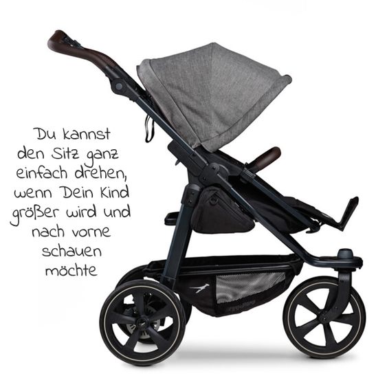 TFK Kombi-Kinderwagen Mono 2 Luftkammerreifen inkl. Kombi-Einheit (Babywanne + Sitz) mit Liegeposition&XXL Zubehör - Pr. Grau