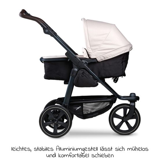 TFK Kombi-Kinderwagen Mono 2 Luftkammerreifen inkl. Kombi-Einheit (Babywanne + Sitz) mit Liegeposition&XXL Zubehör - Sand