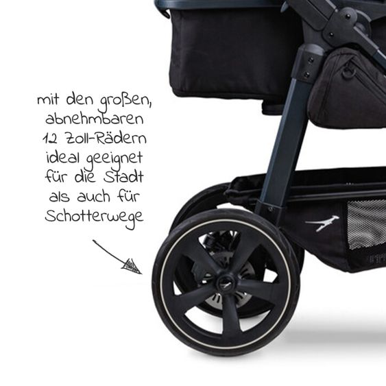 TFK Kombi-Kinderwagen Mono 2 Luftkammerreifen inkl. Kombi-Einheit (Babywanne + Sitz) mit Liegeposition&XXL Zubehör - Sand