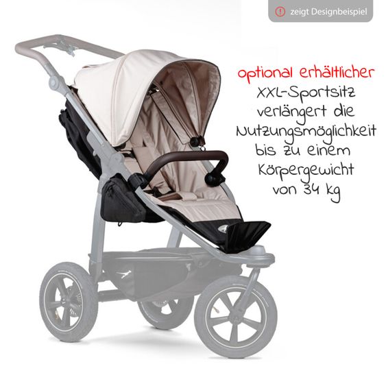 TFK Kombi-Kinderwagen Mono 2 Luftkammerreifen inkl. Kombi-Einheit (Babywanne + Sitz) mit Liegeposition&XXL Zubehör - Sand