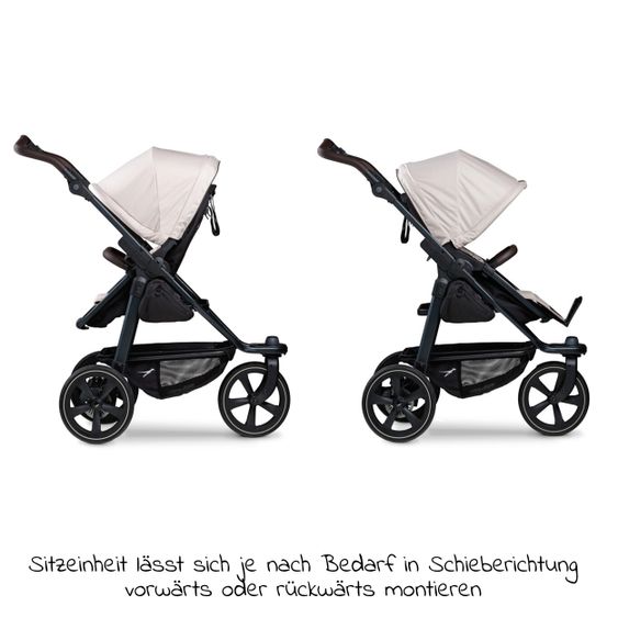 TFK Kombi-Kinderwagen Mono 2 Luftkammerreifen inkl. Kombi-Einheit (Babywanne + Sitz) mit Liegeposition&XXL Zubehör - Sand
