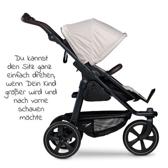 TFK Kombi-Kinderwagen Mono 2 Luftkammerreifen inkl. Kombi-Einheit (Babywanne + Sitz) mit Liegeposition&XXL Zubehör - Sand
