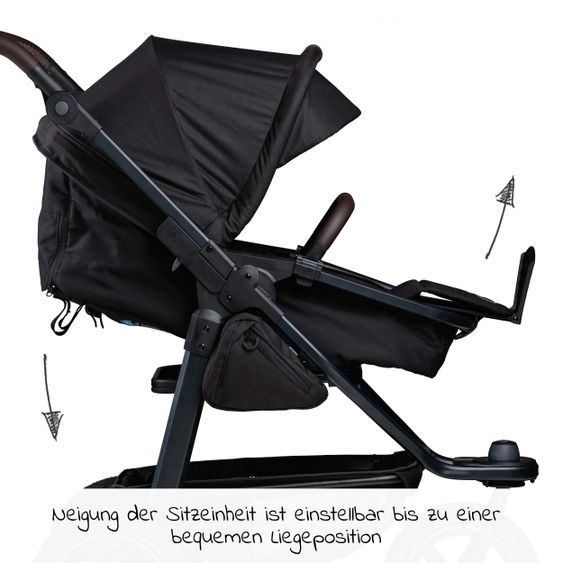 TFK Kombi-Kinderwagen Mono 2 Luftkammerreifen inkl. Kombi-Einheit (Babywanne + Sitz) mit Liegeposition&XXL Zubehör - Schwarz