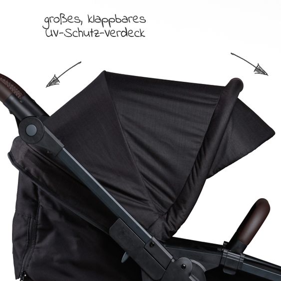 TFK Kombi-Kinderwagen Mono 2 Luftkammerreifen inkl. Kombi-Einheit (Babywanne + Sitz) mit Liegeposition&XXL Zubehör - Schwarz