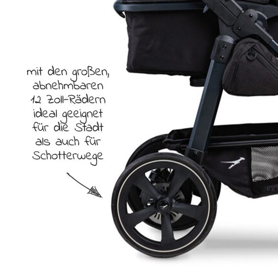 TFK Kombi-Kinderwagen Mono 2 Luftkammerreifen inkl. Kombi-Einheit (Babywanne + Sitz) mit Liegeposition&XXL Zubehör - Schwarz