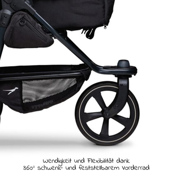 TFK Kombi-Kinderwagen Mono 2 Luftkammerreifen inkl. Kombi-Einheit (Babywanne + Sitz) mit Liegeposition&XXL Zubehör - Schwarz