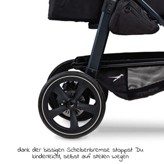 TFK Kombi-Kinderwagen Mono 2 Luftkammerreifen inkl. Kombi-Einheit (Babywanne + Sitz) mit Liegeposition&XXL Zubehör - Schwarz