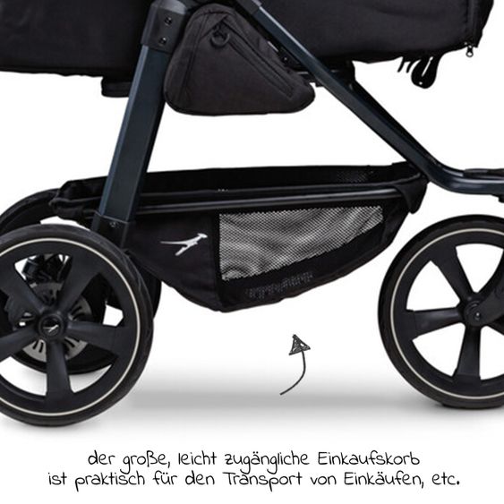 TFK Kombi-Kinderwagen Mono 2 Luftkammerreifen inkl. Kombi-Einheit (Babywanne + Sitz) mit Liegeposition&XXL Zubehör - Schwarz
