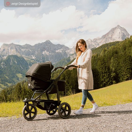 TFK Kombi-Kinderwagen Mono 2 Luftkammerreifen inkl. Kombi-Einheit (Babywanne + Sitz) mit Liegeposition&XXL Zubehör - Schwarz
