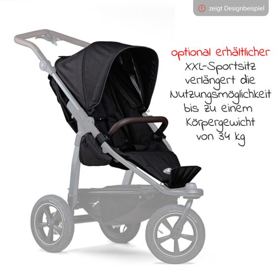 TFK Kombi-Kinderwagen Mono 2 Luftkammerreifen inkl. Kombi-Einheit (Babywanne + Sitz) mit Liegeposition&XXL Zubehör - Schwarz