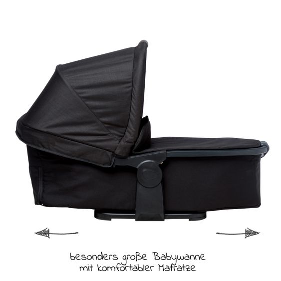 TFK Kombi-Kinderwagen Mono 2 Luftkammerreifen inkl. Kombi-Einheit (Babywanne + Sitz) mit Liegeposition&XXL Zubehör - Schwarz