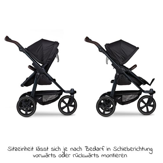 TFK Kombi-Kinderwagen Mono 2 Luftkammerreifen inkl. Kombi-Einheit (Babywanne + Sitz) mit Liegeposition&XXL Zubehör - Schwarz