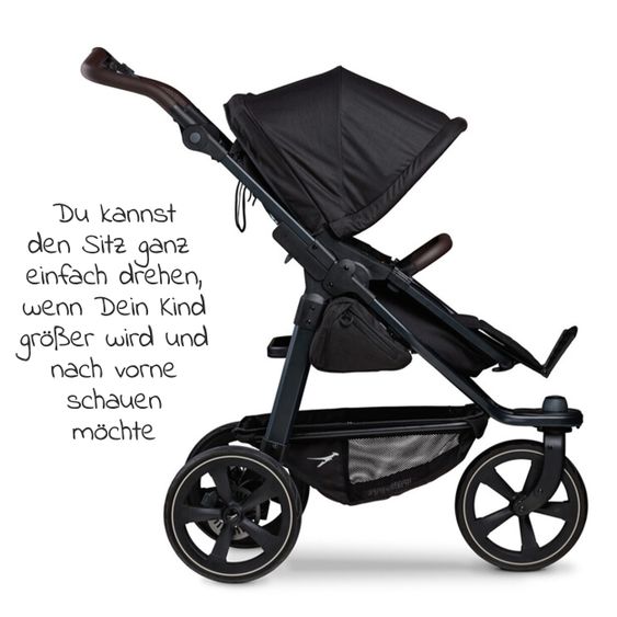 TFK Kombi-Kinderwagen Mono 2 Luftkammerreifen inkl. Kombi-Einheit (Babywanne + Sitz) mit Liegeposition&XXL Zubehör - Schwarz