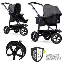 Kombi-Kinderwagen Mono 2 Luftreifen inkl. Kombi-Einheit (Babywanne+Sitz) mit Liegeposition & XXL Zubehörpaket - Anthrazit