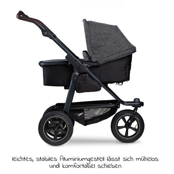 TFK Kombi-Kinderwagen Mono 2 Luftreifen inkl. Kombi-Einheit (Babywanne+Sitz) mit Liegeposition & XXL Zubehörpaket - Anthrazit