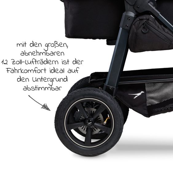 TFK Kombi-Kinderwagen Mono 2 Luftreifen inkl. Kombi-Einheit (Babywanne+Sitz) mit Liegeposition & XXL Zubehörpaket - Anthrazit