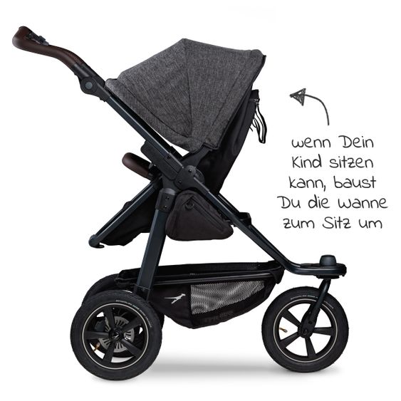 TFK Kombi-Kinderwagen Mono 2 Luftreifen inkl. Kombi-Einheit (Babywanne+Sitz) mit Liegeposition & XXL Zubehörpaket - Anthrazit