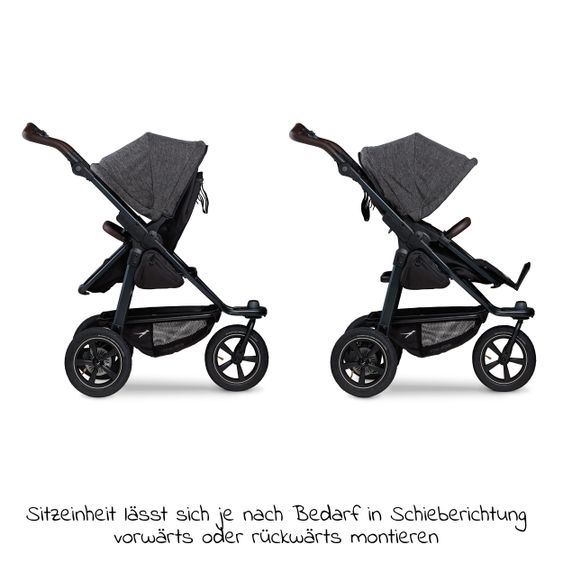 TFK Kombi-Kinderwagen Mono 2 Luftreifen inkl. Kombi-Einheit (Babywanne+Sitz) mit Liegeposition & XXL Zubehörpaket - Anthrazit