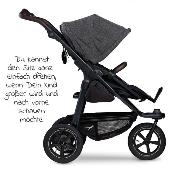 TFK Kombi-Kinderwagen Mono 2 Luftreifen inkl. Kombi-Einheit (Babywanne+Sitz) mit Liegeposition & XXL Zubehörpaket - Anthrazit