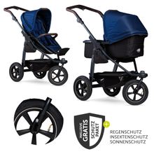 Kombi-Kinderwagen Mono 2 Luftreifen inkl. Kombi-Einheit (Babywanne+Sitz) mit Liegeposition & XXL Zubehörpaket - Marine