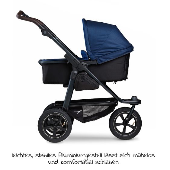 TFK Kombi-Kinderwagen Mono 2 Luftreifen inkl. Kombi-Einheit (Babywanne+Sitz) mit Liegeposition & XXL Zubehörpaket - Marine