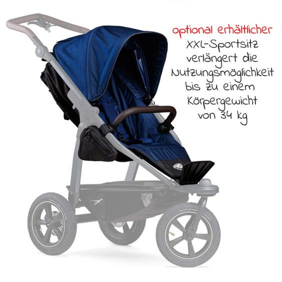 TFK Kombi-Kinderwagen Mono 2 Luftreifen inkl. Kombi-Einheit (Babywanne+Sitz) mit Liegeposition & XXL Zubehörpaket - Marine