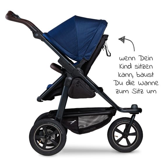 TFK Kombi-Kinderwagen Mono 2 Luftreifen inkl. Kombi-Einheit (Babywanne+Sitz) mit Liegeposition & XXL Zubehörpaket - Marine