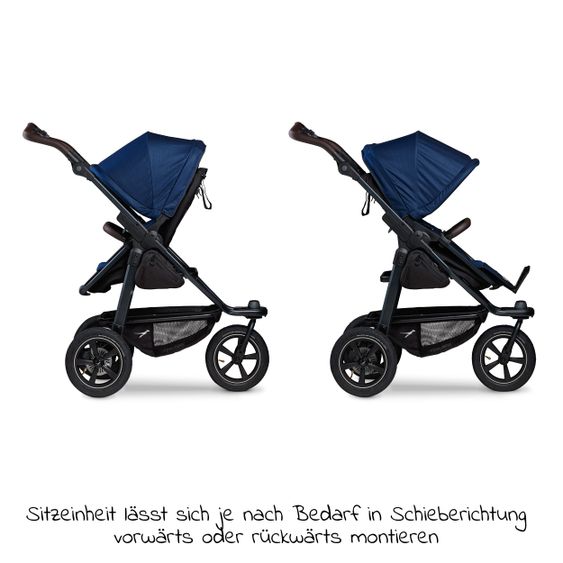 TFK Kombi-Kinderwagen Mono 2 Luftreifen inkl. Kombi-Einheit (Babywanne+Sitz) mit Liegeposition & XXL Zubehörpaket - Marine