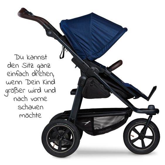 TFK Kombi-Kinderwagen Mono 2 Luftreifen inkl. Kombi-Einheit (Babywanne+Sitz) mit Liegeposition & XXL Zubehörpaket - Marine