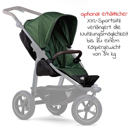 TFK Kombi-Kinderwagen Mono 2 Luftreifen inkl. Kombi-Einheit (Babywanne+Sitz) mit Liegeposition & XXL Zubehörpaket - Olive