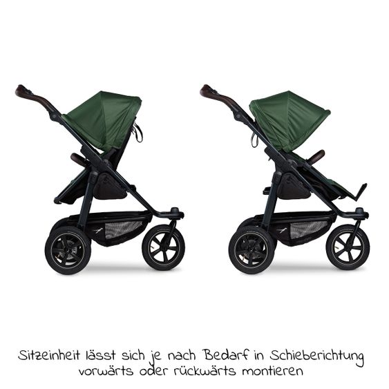 TFK Kombi-Kinderwagen Mono 2 Luftreifen inkl. Kombi-Einheit (Babywanne+Sitz) mit Liegeposition & XXL Zubehörpaket - Olive