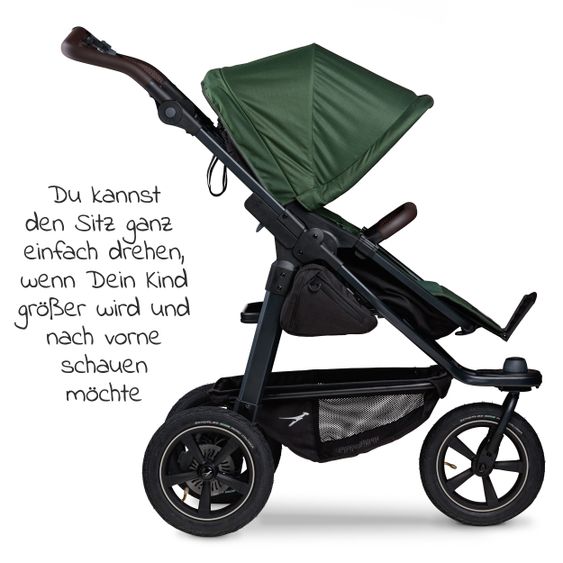 TFK Kombi-Kinderwagen Mono 2 Luftreifen inkl. Kombi-Einheit (Babywanne+Sitz) mit Liegeposition & XXL Zubehörpaket - Olive