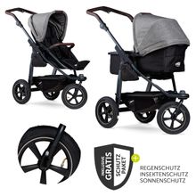 Kombi-Kinderwagen Mono 2 Luftreifen inkl. Kombi-Einheit (Babywanne+Sitz) mit Liegeposition & XXL Zubehörpaket - Pr. Grau