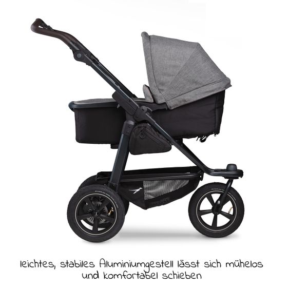 TFK Kombi-Kinderwagen Mono 2 Luftreifen inkl. Kombi-Einheit (Babywanne+Sitz) mit Liegeposition & XXL Zubehörpaket - Pr. Grau