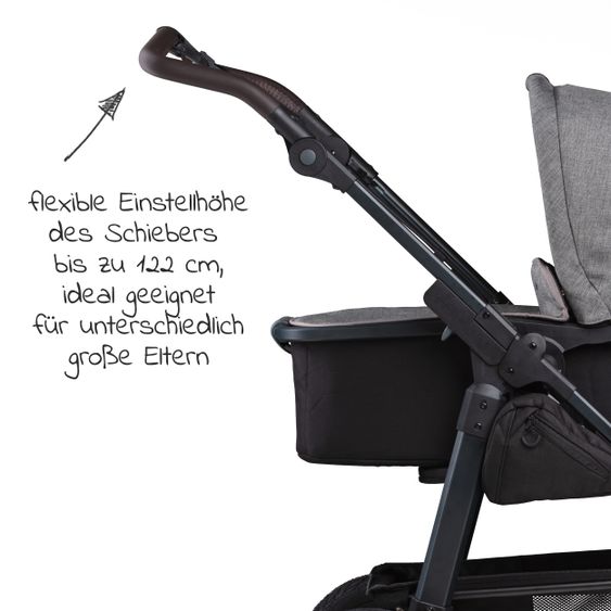 TFK Combi stroller Mono2 pneumatic tires incl. Combi unit (baby bath+seat) with reclining position & XXL accessories package - Pr. Grey