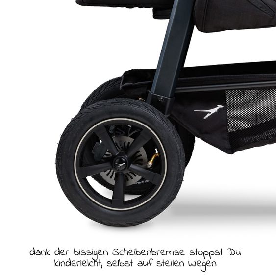 TFK Combi stroller Mono2 pneumatic tires incl. Combi unit (baby bath+seat) with reclining position & XXL accessories package - Pr. Grey